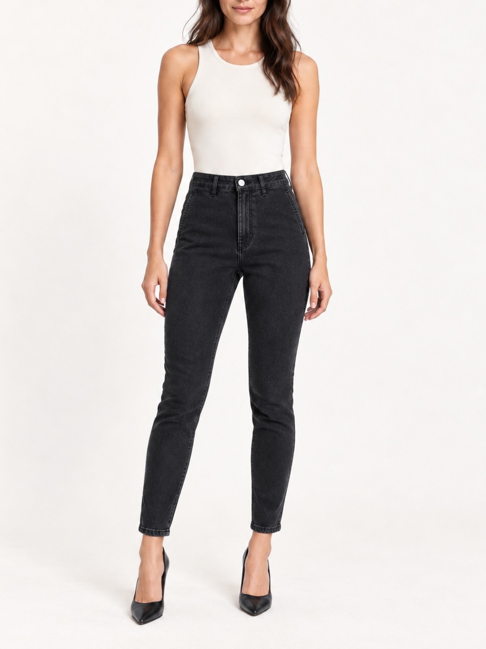 H&M WASHED BLACK HIGH-WAIST SKINNY ANKLE JEANS | SIZE 0